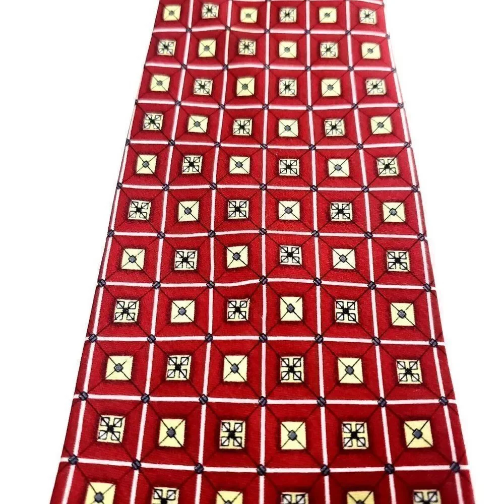 Kai Long Handmade Silk Tie‎ Print Red Geometric